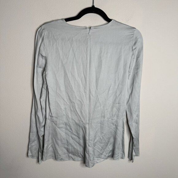 Theory Women's Arlo Long Sleeve Zip Up Back Blouse in Silver Ice - Size S - Picture 2 of 5